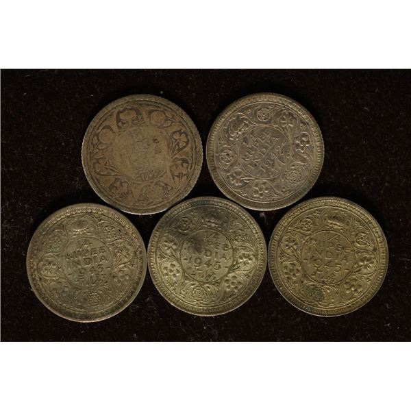 1917, 42, 43 & 2-1945 INDIA SILVER 1/4 RUPEES .272