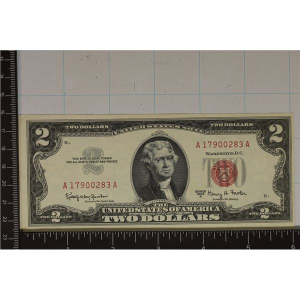 1963-A US $2 RED SEAL NOTE CRISP UNC