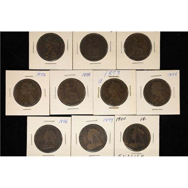 20-GREAT BRITAIN LARGE PENNIES 1862-1900