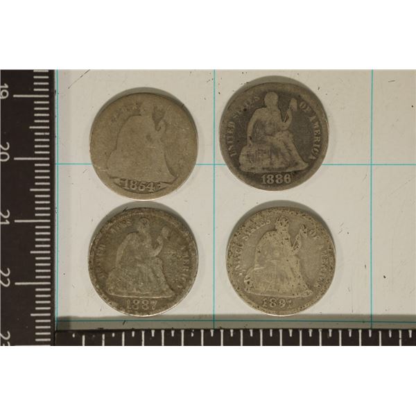 1854, 1886, 1887 & 1891 SILVER SEATED LIB DIMES