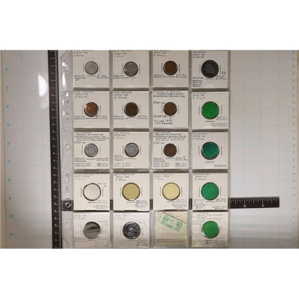 20 METAL-PLASTIC & 1 PAPER TAX TOKENS: NEW MEXICO,