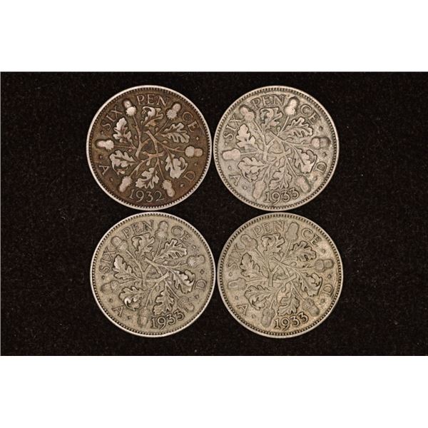 1932 & 3-1933 GREAT BRITAIN SILVER 6 PENCE