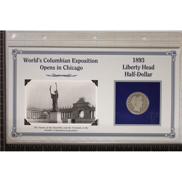 1893 SILVER BARBER HALF DOLLAR ON INFO CARD