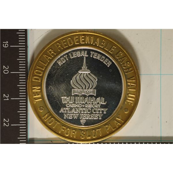 CASINO $10 SILVER TOKEN (UNC) TAJ MAHAL ATLANTIC
