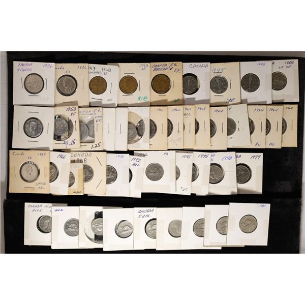 44-ASSORTED FLIPPED CANADA FIVE CENTS: 1936-2005