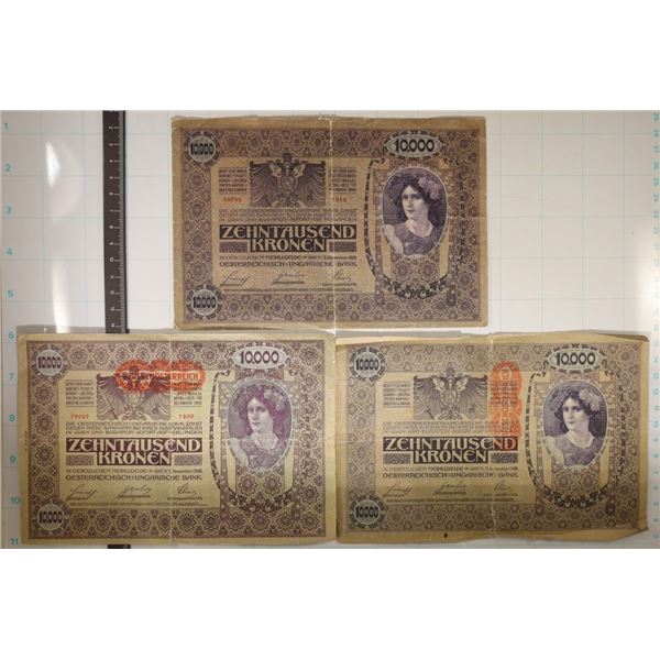 3-1918 AUSTRIA 10000 KRONEN BILLS LARGE SIZE