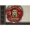 Image 1 : $5 CLARIDGE CASINO CHIP ATLANTIC CITY GAMBLING