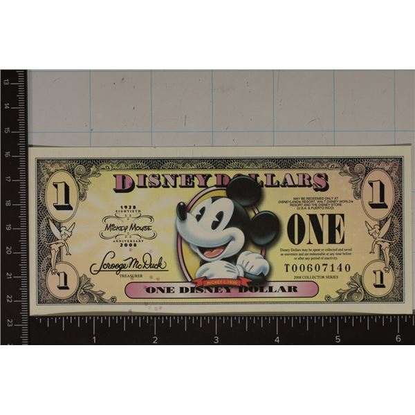 2008 ONE DISNEY DOLLAR CU BILL "MICKEY C. 1930"