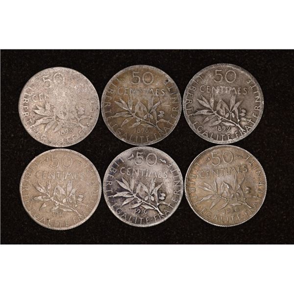 2-1898, 1899, 1915, 16 & 1918 FRANCE SILVER 50