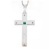 Image 6 : Unisex Vintage 18K Gold Emerald & Diamond Textured Cross Pendant & 24" Box Chain
