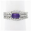 Image 1 : 14k White Gold 0.77 ctw Amethyst Solitaire & Diamond Wavy Insert Band Ring Set