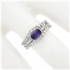 Image 3 : 14k White Gold 0.77 ctw Amethyst Solitaire & Diamond Wavy Insert Band Ring Set