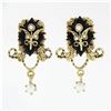 Image 2 : Vintage Victorian Revival 14k Gold Lozenge Black Onyx Pearl Drop Dangle Earrings