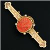 Image 2 : Antique Victorian 14k Gold GIA Carved Coral Cameo Hand Engraved Bar Brooch Pin