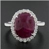 Image 3 : New 14k White Gold 7.9 ctw GIA NO HEAT Oval Cabochon Ruby & Diamond Halo Ring
