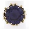 Image 1 : Vintage 12k Gold 15mm Round Synthetic Purple Stone Solitaire Ring w/ Bead Frame