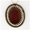 Image 2 : Vintage 14k Yellow Gold Carved Cameo w/ Seed Pearl Frame Halo Pendant Necklace