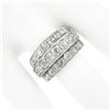 Image 3 : Antique Edwardian Platinum 2.75 ctw Chunky Old Mine Diamond 3 Row Wide Band Ring