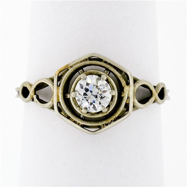 Antique Art Deco 14k White Gold.35 ctw European Diamond Solitaire Engagement Rin