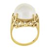 Image 7 : Vintage 14K Yellow Gold Large 14.8mm Mabe Pearl Open Work w/ Grooved Band Ring