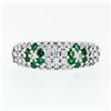 Image 4 : Fancy 18K White Gold 0.68 ctw Emerald Diamond Dome Bombe Flower Cluster Band Rin