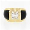 Image 4 : 14K Yellow Gold .12 ctw Pave Diamond Black Onyx Sides Polished Wide Dome Band Ri