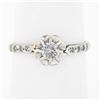 Image 1 : Antique Edwardian French 18k White Gold & Platinum Round Diamond Engagement Ring
