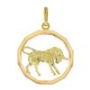 Image 1 : Vintage 18K TT Gold Detailed Taurus Bull w/ Faceted Circle Frame Charm Pendant