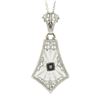 Image 2 : Antique Art Deco 14K Gold Camphor Glass Diamond Filigree Pendulum Pendant Chain