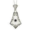 Image 5 : Antique Art Deco 14K Gold Camphor Glass Diamond Filigree Pendulum Pendant Chain