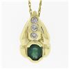 Image 2 : 14k Gold 0.77 ctw Oval Emerald Solitaire & Diamond Pendant & 18.5" Rope Chain