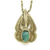 Image 6 : 14k Gold 0.77 ctw Oval Emerald Solitaire & Diamond Pendant & 18.5" Rope Chain