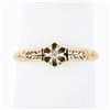 Image 1 : Petite Antique 14K Gold Buttercup Prong Set Diamond Solitaire Hand Engraved Ring