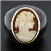 Image 2 : Vintage Carved Black Stone Wide Band Ring w/ 10k Gold Bezel Set Shell Cameo