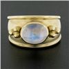 Image 2 : Maz 14k Yellow Gold Oval Moonstone Matte Finish Cigar Band Ring w/ Bead Work