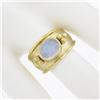 Image 3 : Maz 14k Yellow Gold Oval Moonstone Matte Finish Cigar Band Ring w/ Bead Work