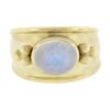 Image 4 : Maz 14k Yellow Gold Oval Moonstone Matte Finish Cigar Band Ring w/ Bead Work