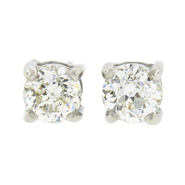 Platinum 0.81 ctw Old European Cut Diamond 4 Prong Basket Classic Stud Earrings