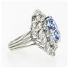 Image 5 : Platinum Handmade GIA Ceylon NO HEAT Oval Sapphire & Marquise Diamond Halo Ring