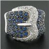 Image 2 : Levian 18k White Gold 1.80 ctw Pave Set Sapphire & Diamond Large Wide Buckle Rin