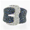 Image 4 : Levian 18k White Gold 1.80 ctw Pave Set Sapphire & Diamond Large Wide Buckle Rin