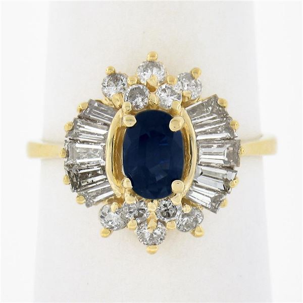 Estate 14k Gold 1.84 ctw Oval Sapphire & Baguette Diamond Ballerina Cocktail Rin