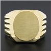 Image 2 : Mens 14K Yellow Gold Engravable Oval Brushed Wide Grooved & Polished Signet Ring