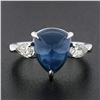Image 8 : NEW Platinum Gubelin 5.63 ctw Triangle Cabochon Sapphire Pear Diamond 3 Stone Ri