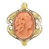 Image 1 : Antique Art Nouveau 10k Gold Carved Coral Cameo w/ Leaf Frame Pin Brooch Pendant