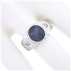 Image 3 : Mens Vintage 14K White Gold Bezel Star Sapphire & Diamond Florentine Finish Ring