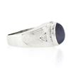 Image 5 : Mens Vintage 14K White Gold Bezel Star Sapphire & Diamond Florentine Finish Ring