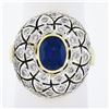 Image 1 : 18k TT Gold Oval Bezel Sapphire w/ 1.7 ctw Diamond Milgrain Mosaic Dome Bombe Ri