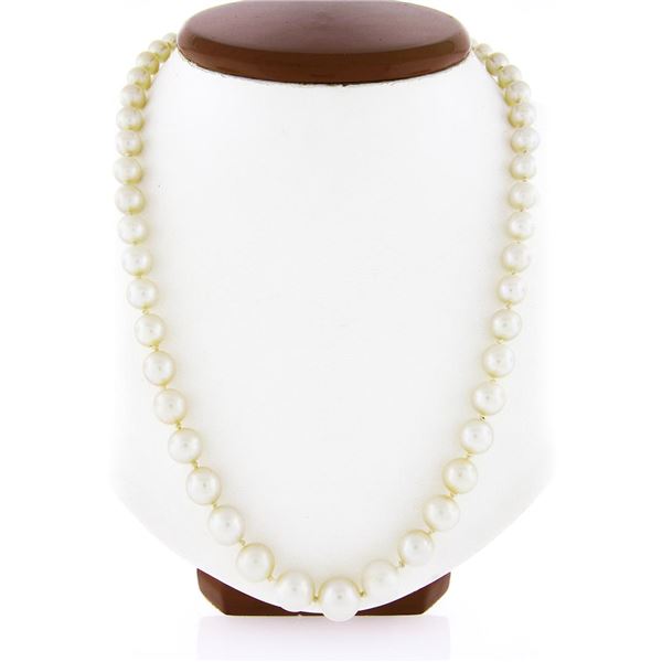 Vintage GIA Graduated Akoya Saltwater Pearl Necklace w/ 14k Gold Diamond Clasp