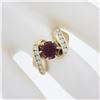 Image 3 : 14k Gold Round Pink Tourmaline w/ 0.30 ctw Diamond Channel Accents Bypass Ring